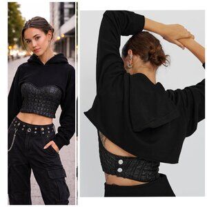 Mirimalist Corset Black Hoodie cropped size M Long Sleeves Whimsigoth streetwear